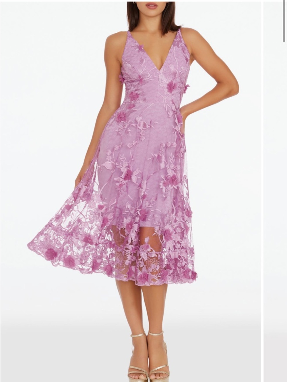 NWT Dress The Population Audrey 3D Lace Fluttery Floral Appliqués Dress XL